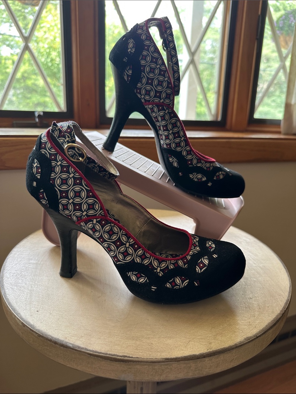 Ruby Shoo Patterned Heels with Red Trim